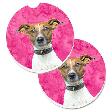 Carolines Treasures Pink Jack Russell Terrier Set of 2 Cup Holder Car Coaster KJ1226PKCARC